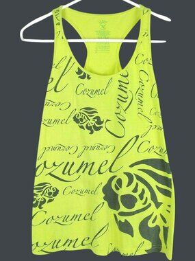 Cozumel Mexico Graphic Racerback Tank Womens S Neon Yellow Beach Gym Summer